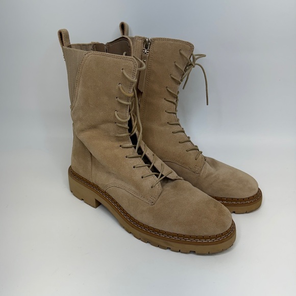 Sam Edelman Shoes - SAM EDELMAN Combat Boots Womens 7.5 Beige Tan Lex Sesame Suede Leather Side Zip